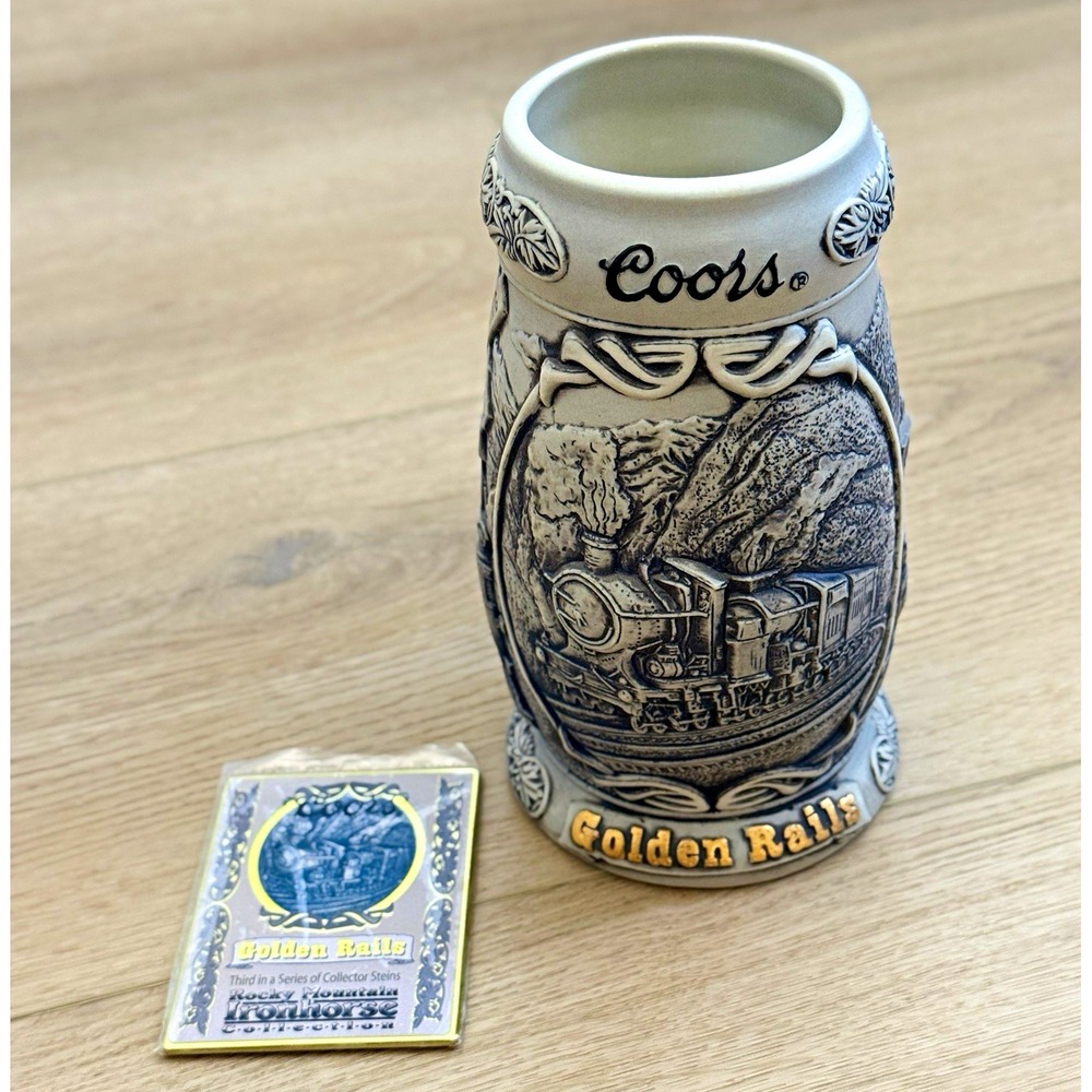 2002 Coors Golden Rails Beer Stein Rocky Mountain Ironhorse #24759 COA BRAX